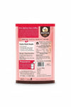 The back of a Mathds Coffee 500g package, featuring product information, health benefits, preparation instructions, ingredients, nutritional facts, and a barcode on a pink background.